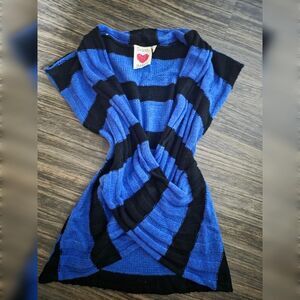 Y2K Derek Heart  Knit Sweater Top Blue & Black Grunge